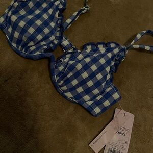 Blue and White Checkered Bikini Top
